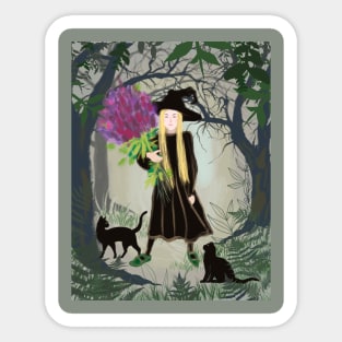 Woodland Witch with a bouquet Sticker